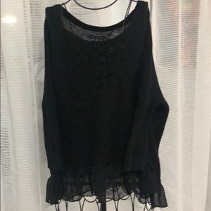 Black sweater with ruffle front and back detail